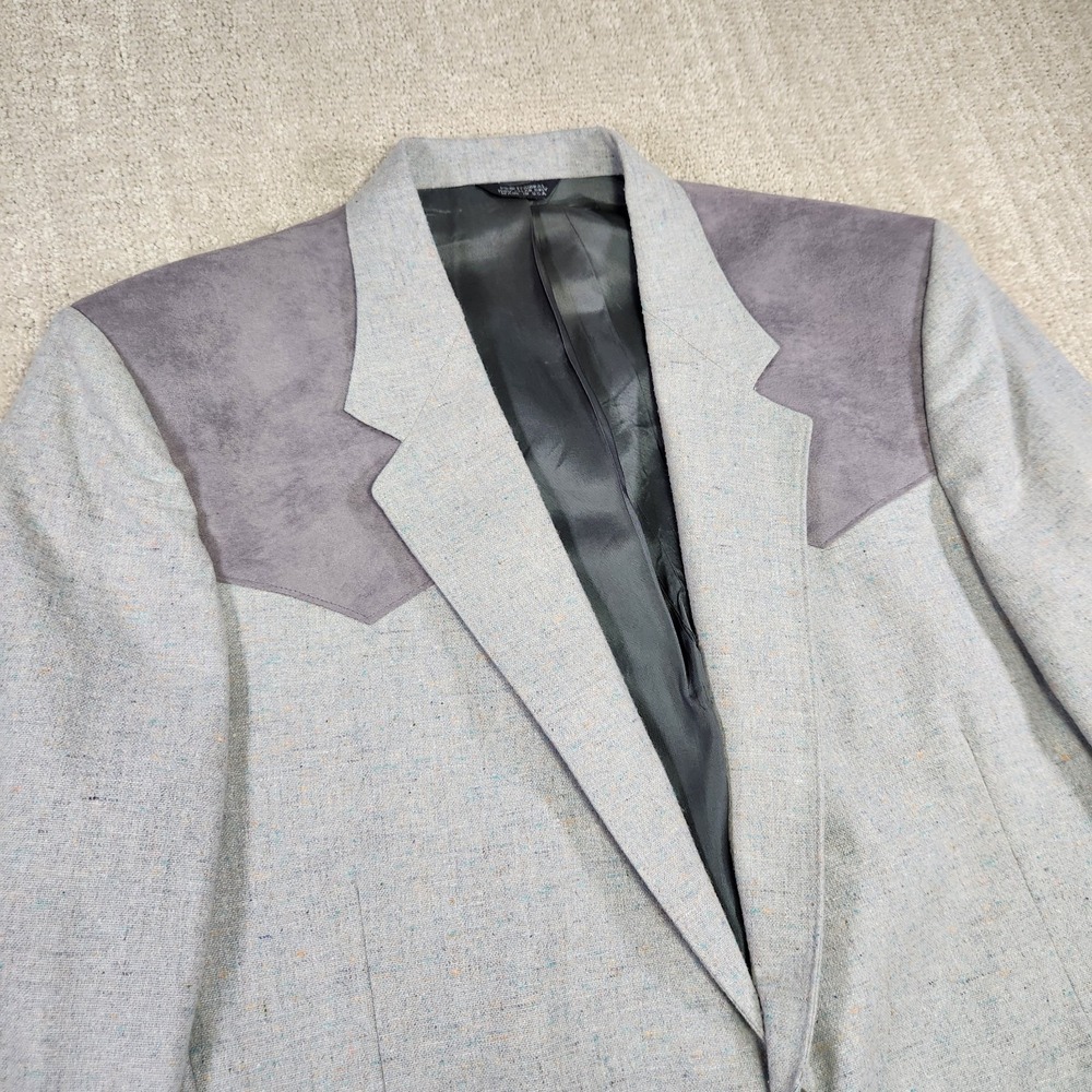 Vintage Panhandle Slim Blazer Men 46R Western Yoke Gray Tweed Wool Blend USA
